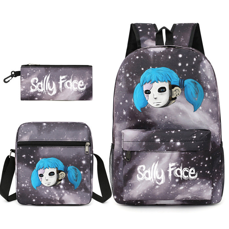 Sally Face Printed Schoolbag Backpack Shoulder Bag Pencil Bag 3pcs set for Kids Students