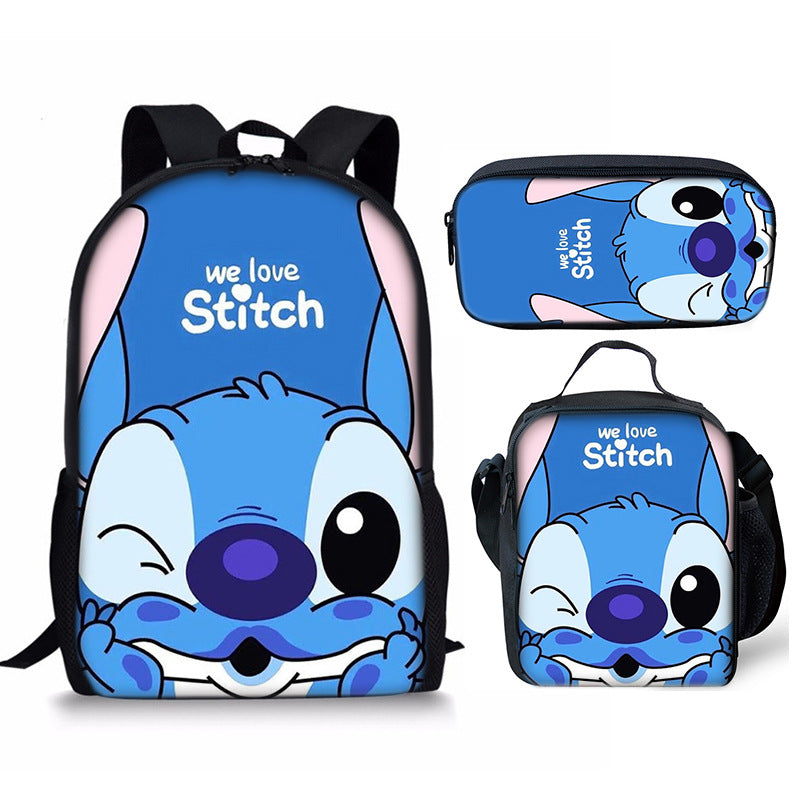 Lilo Stitch Full Printed Backpack Schoolbag Travel Notebook Bag Lunch Bag Pencil Bag for Kids Students 3PCS