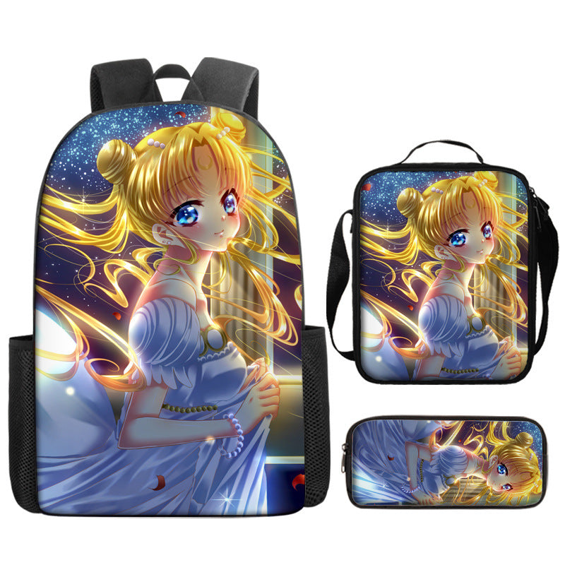 Sailor Moon Full Printed Backpack Schoolbag Travel Notebook Bag Lunch Bag Pencil Bag for Kids Students 3PCS