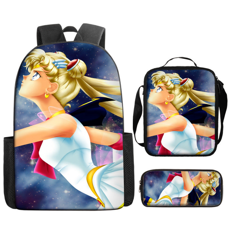 Sailor Moon Full Printed Backpack Schoolbag Travel Notebook Bag Lunch Bag Pencil Bag for Kids Students 3PCS