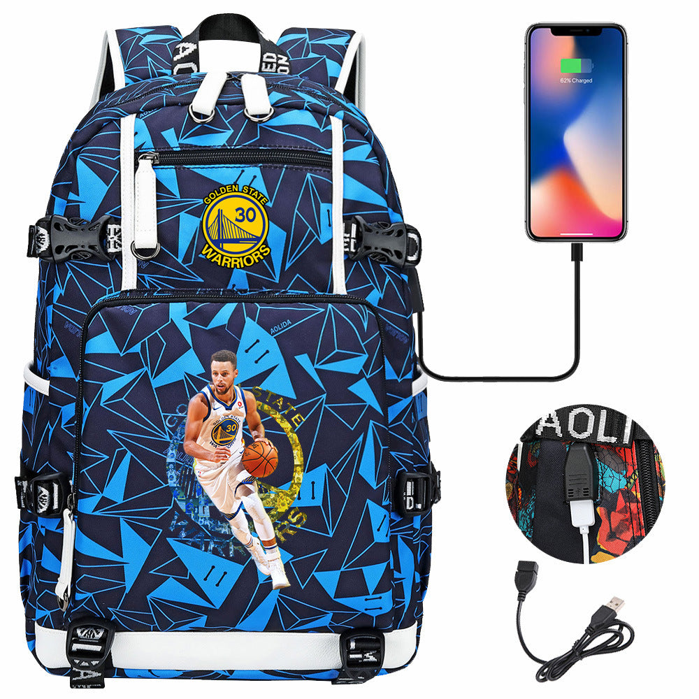 Golden State Basketball Curry Warrior USB Charging Backpack School Notebook Travel Bags