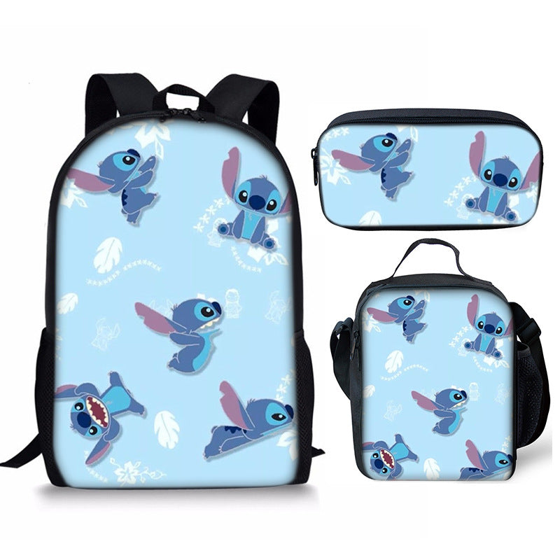 Lilo Stitch Full Printed Backpack Schoolbag Travel Notebook Bag Lunch Bag Pencil Bag for Kids Students 3PCS