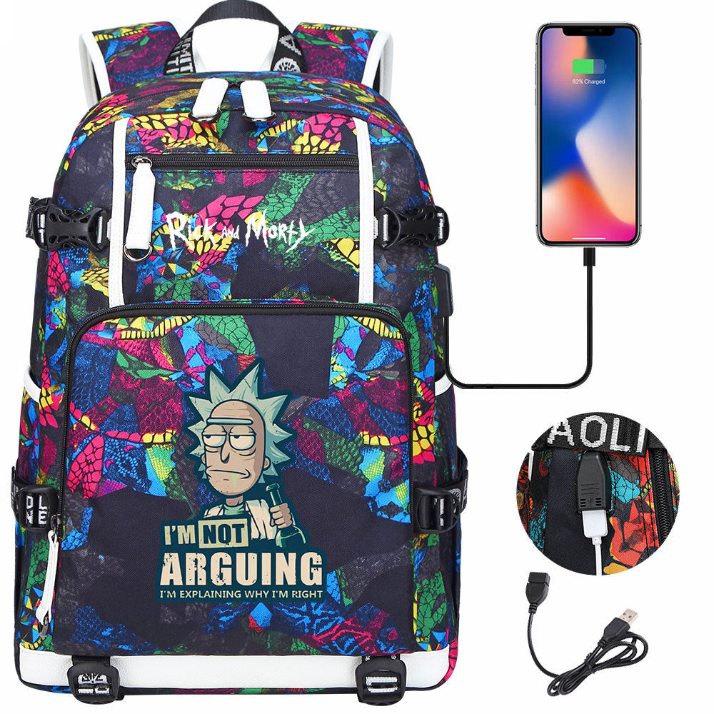 Rick And Morty USB Charging Backpack School Notebook Travel Bags