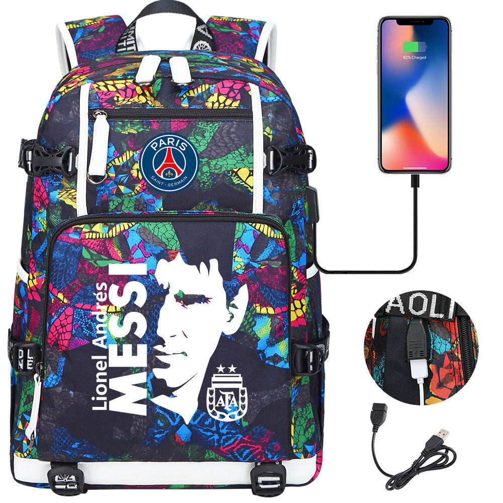 Barcelona Football Lionel USB Charging Backpack School Notebook Travel Bags