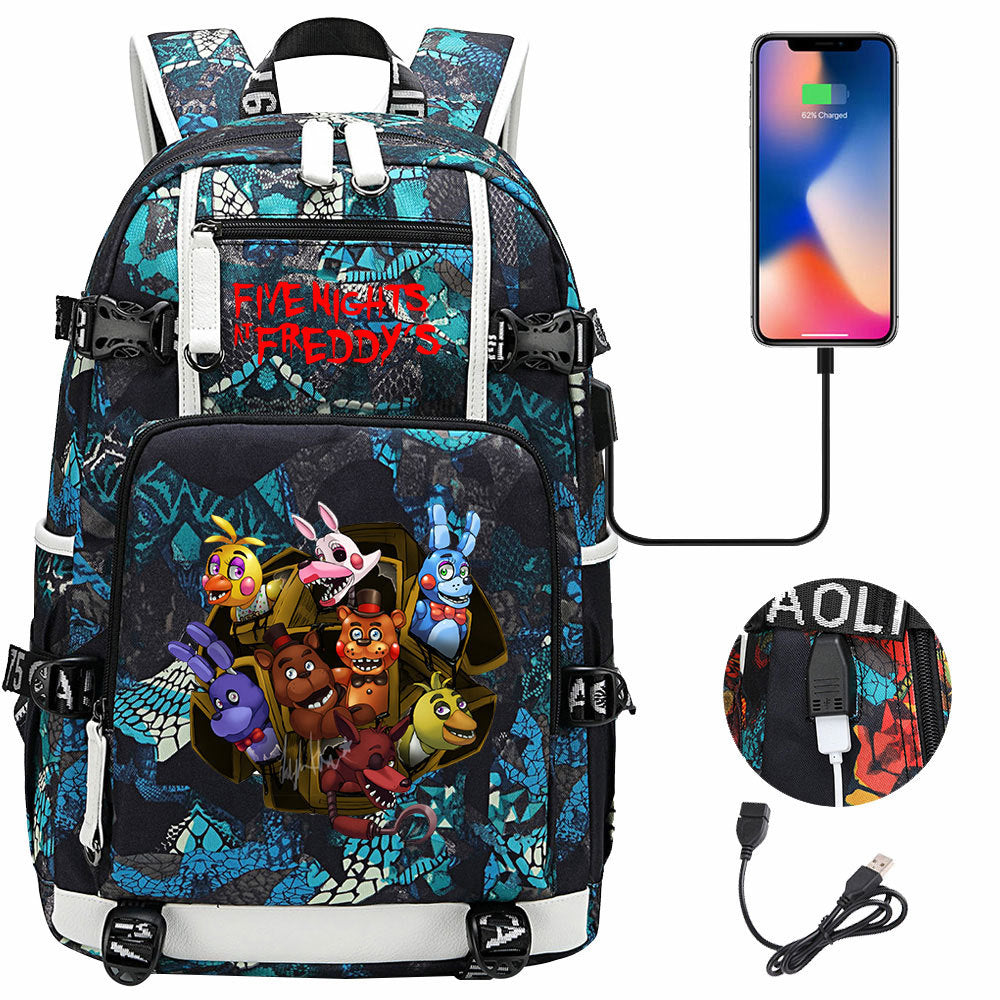 Five Nights At Freddys USB Charging Backpack School Notebook Travel Bags