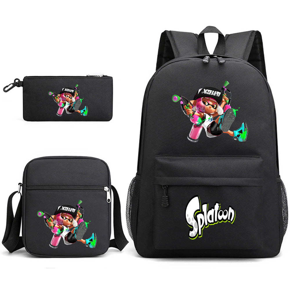 Splatoon Printed Schoolbag Backpack Shoulder Bag Pencil Bag 3pcs set for Kids Students