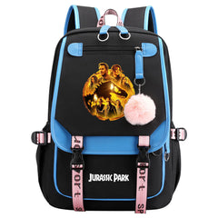 Jurassic World Dinosaur Park Waterproof Backpack School Notebook Travel Bags USB Charging