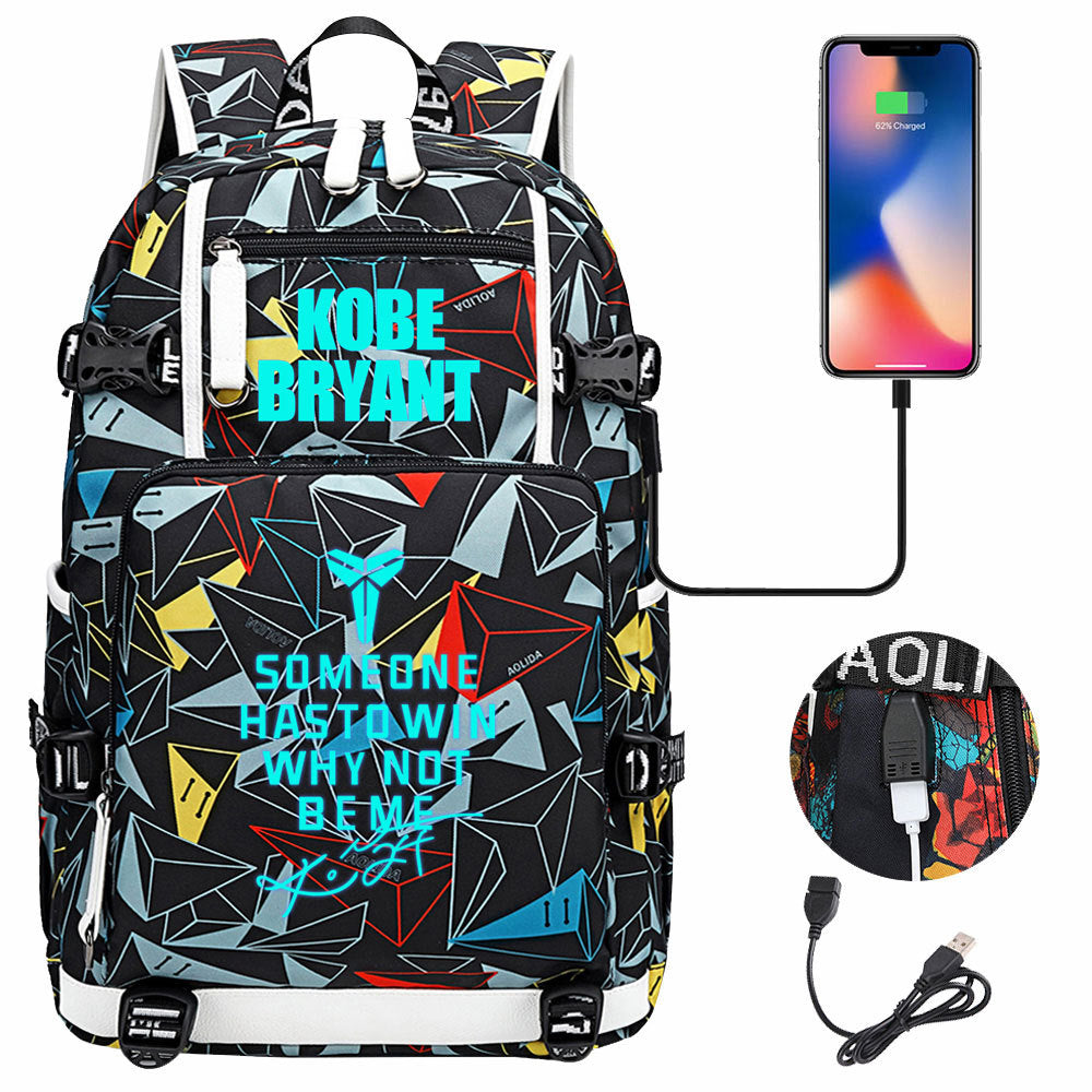 Kobe Basketball Black Mamba  USB Charging Backpack School Notebook Travel Bags