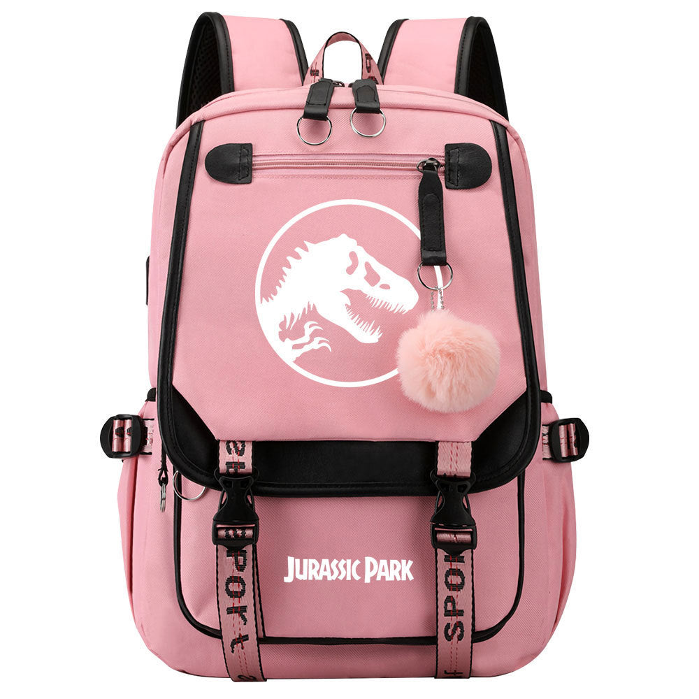 Jurassic World Dinosaur Park Waterproof Backpack School Notebook Travel Bags USB Charging