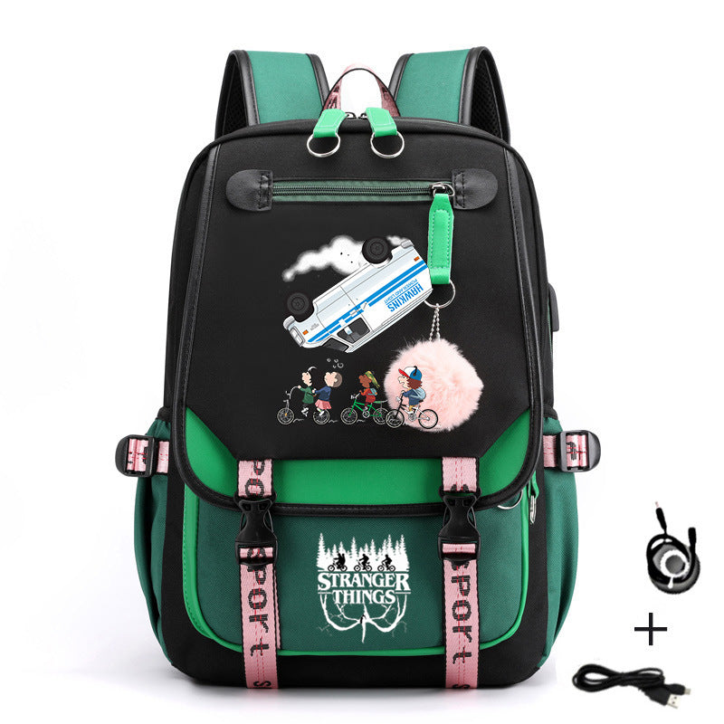 Stranger Things Waterproof Backpack School Notebook Travel Bags USB Charging