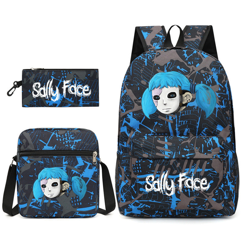 Sally Face Printed Schoolbag Backpack Shoulder Bag Pencil Bag 3pcs set for Kids Students