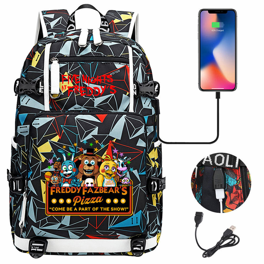 Five Nights At Freddys USB Charging Backpack School Notebook Travel Bags