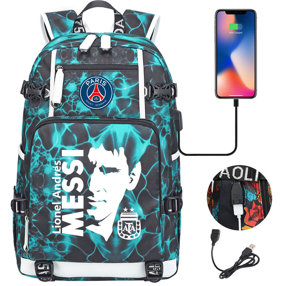 Barcelona Football Lionel USB Charging Backpack School Notebook Travel Bags