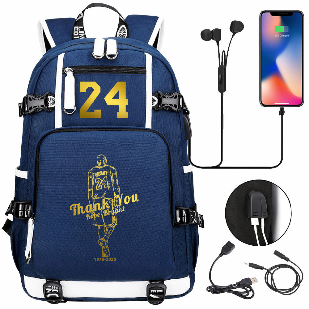 Kobe Basketball Black Mamba  USB Charging Backpack School Notebook Travel Bags
