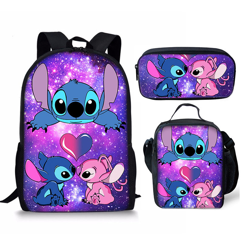 Lilo Stitch Full Printed Backpack Schoolbag Travel Notebook Bag Lunch Bag Pencil Bag for Kids Students 3PCS