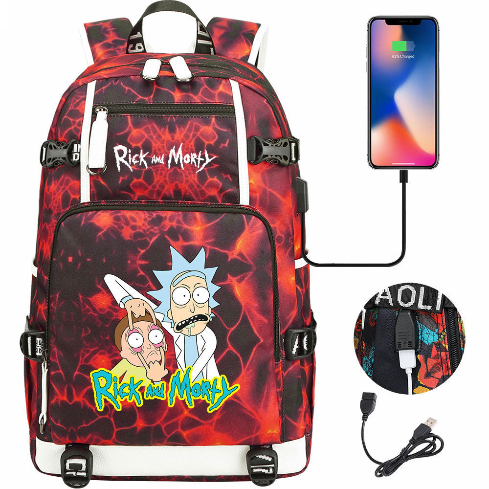 Rick And Morty USB Charging Backpack School Notebook Travel Bags