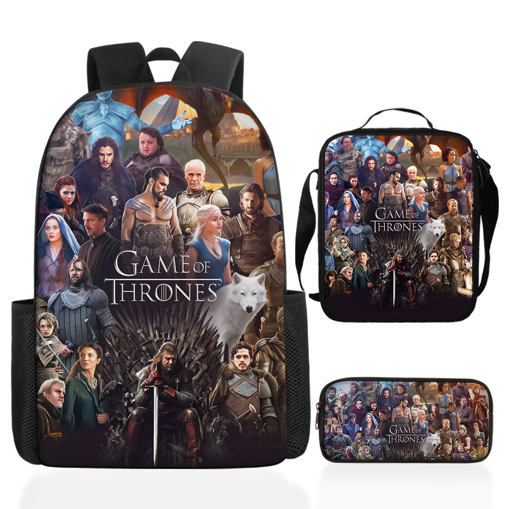 Game of Thrones Full Printed Backpack Schoolbag Travel Notebook Bag Lunch Bag Pencil Bag for Kids Students 3PCS