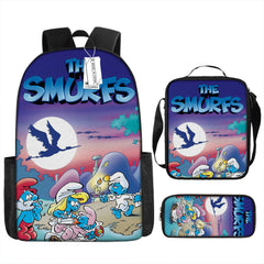 The Smurfs Full Printed Backpack Schoolbag Travel Notebook Bag Lunch Bag Pencil Bag for Kids Students 3PCS