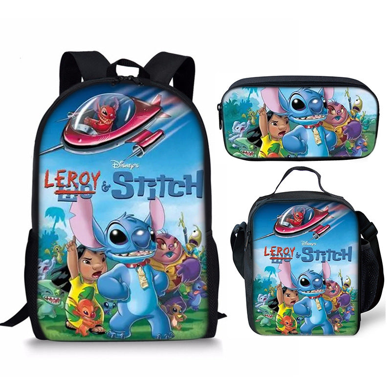 Lilo Stitch Full Printed Backpack Schoolbag Travel Notebook Bag Lunch Bag Pencil Bag for Kids Students 3PCS