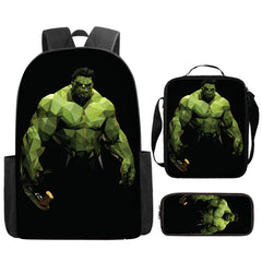 Hulk Superhero Full Printed Backpack Schoolbag Travel Notebook Bag Lunch Bag Pencil Bag for Kids Students 3PCS