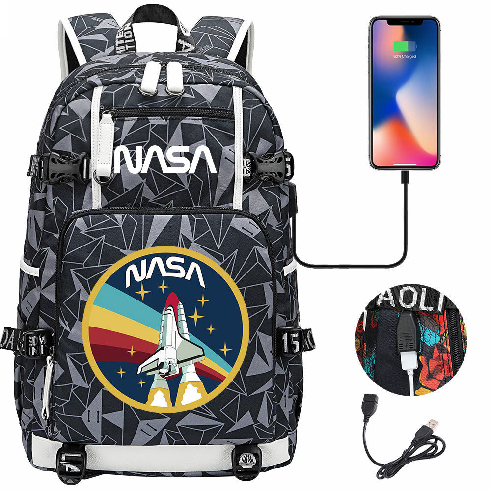 Nasa Space USB Charging Backpack School Notebook Travel Bags