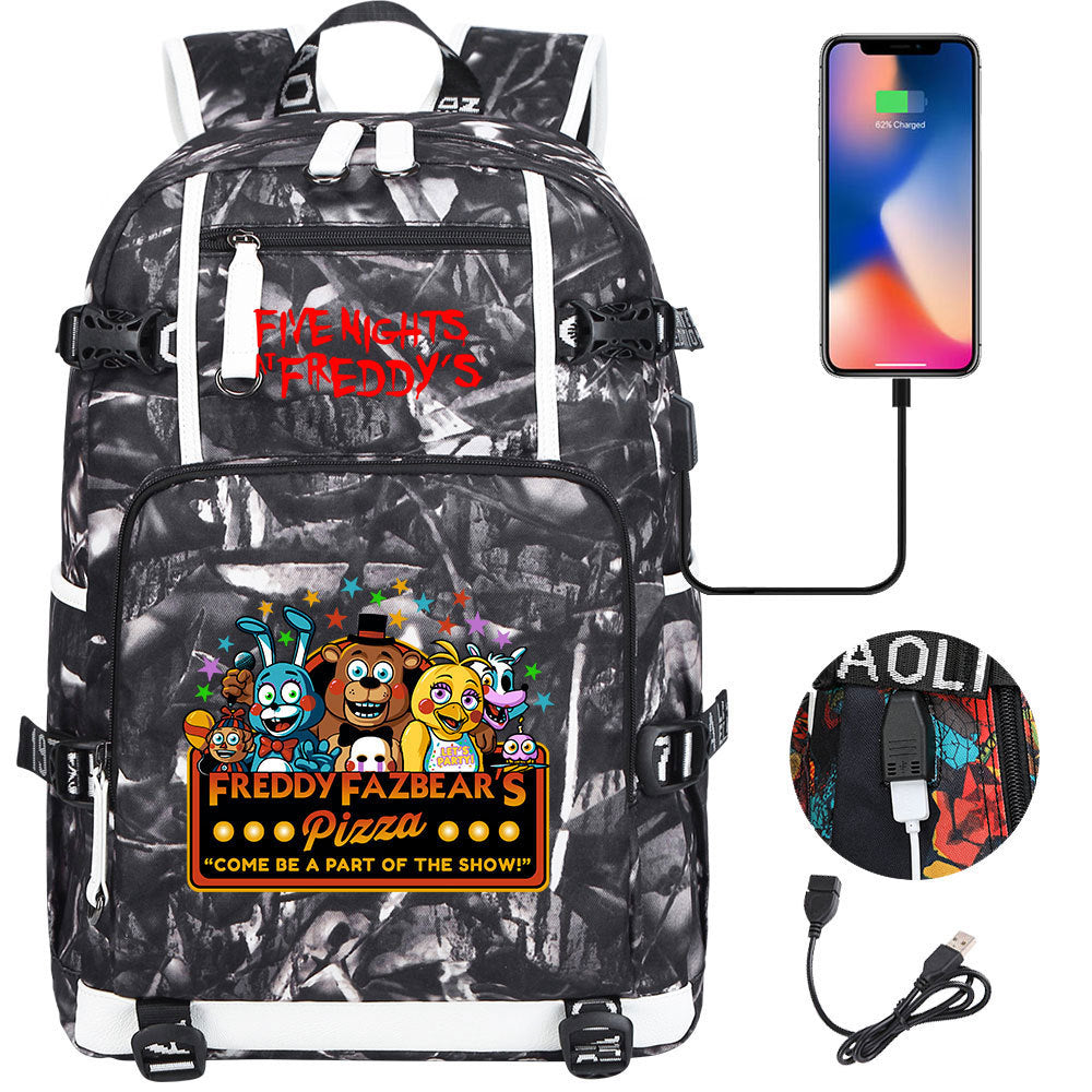 Five Nights At Freddys USB Charging Backpack School Notebook Travel Bags