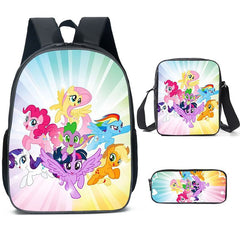 My Little Pony Full Printed Backpack Schoolbag Travel Notebook Bag Lunch Bag Pencil Bag for Kids Students 3PCS