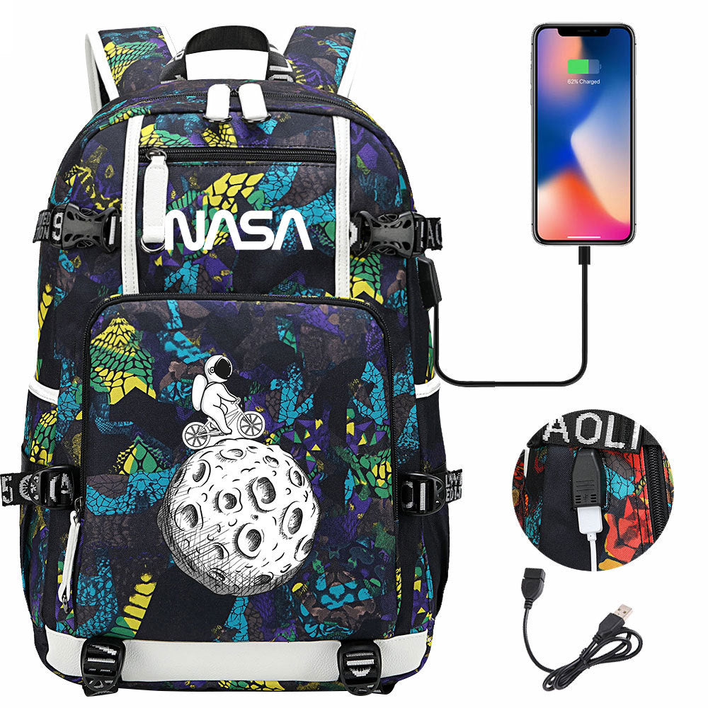 Nasa Space USB Charging Backpack School Notebook Travel Bags