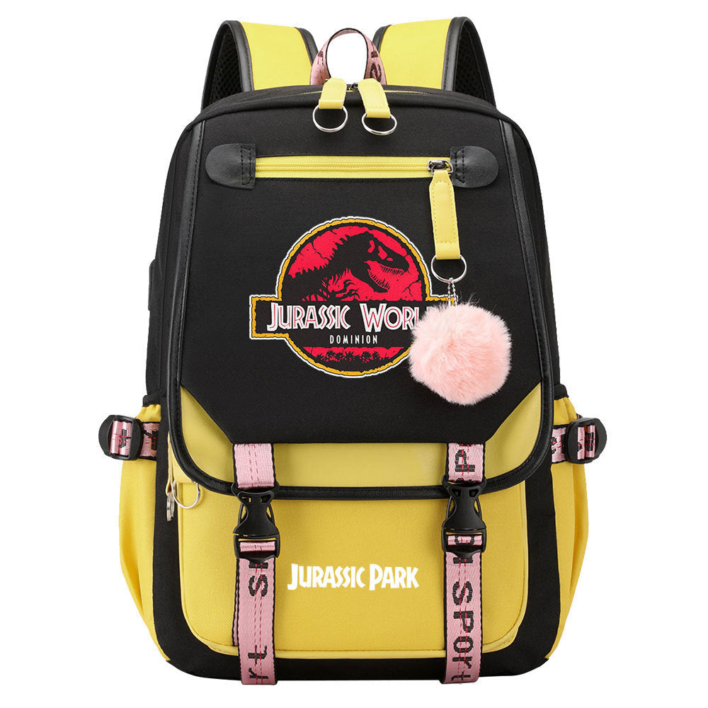 Jurassic World Dinosaur Park Waterproof Backpack School Notebook Travel Bags USB Charging