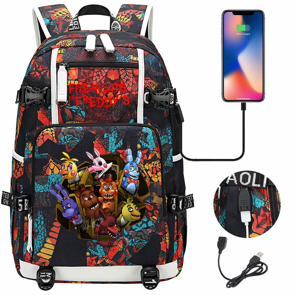 Five Nights At Freddys USB Charging Backpack School Notebook Travel Bags