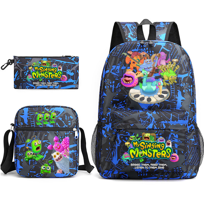 My Sing Monsters Printed Schoolbag Backpack Shoulder Bag Pencil Bag 3pcs set for Kids Students