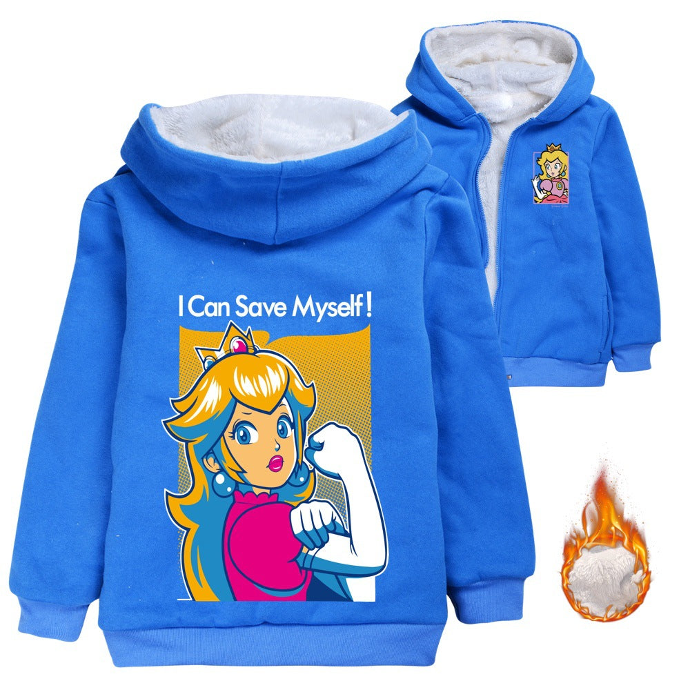 Super Mario Princess Peach Sherpa Lined Hoodie Fleece Sweatshirt Full Zip Hooded Jacket for Kids