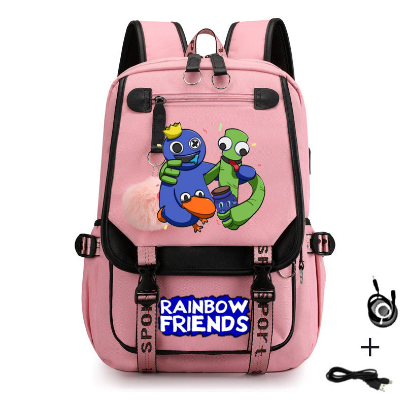 Rainbow Friends Waterproof Backpack School Notebook Travel Bags USB Charging