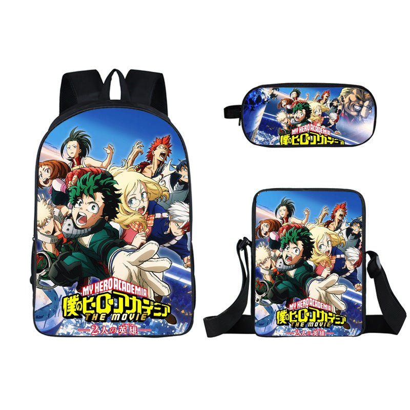 My Hero Academia Full Printed Backpack Schoolbag Travel Notebook Bag Lunch Bag Pencil Bag for Kids Students 3PCS