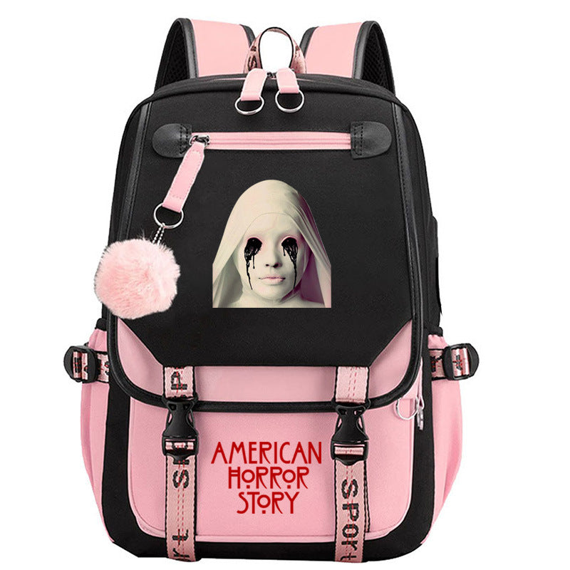 American Horror Movie Waterproof Backpack School Notebook Travel Bags USB Charging