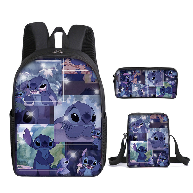 Stitch Full Printed Backpack Schoolbag Travel Notebook Bag Lunch Bag Pencil Bag for Kids Students 3PCS