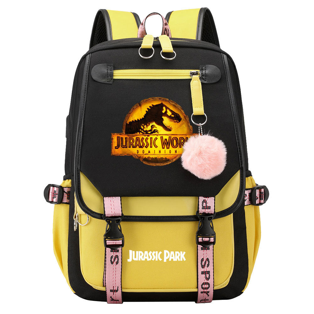 Jurassic World Dinosaur Park Waterproof Backpack School Notebook Travel Bags USB Charging