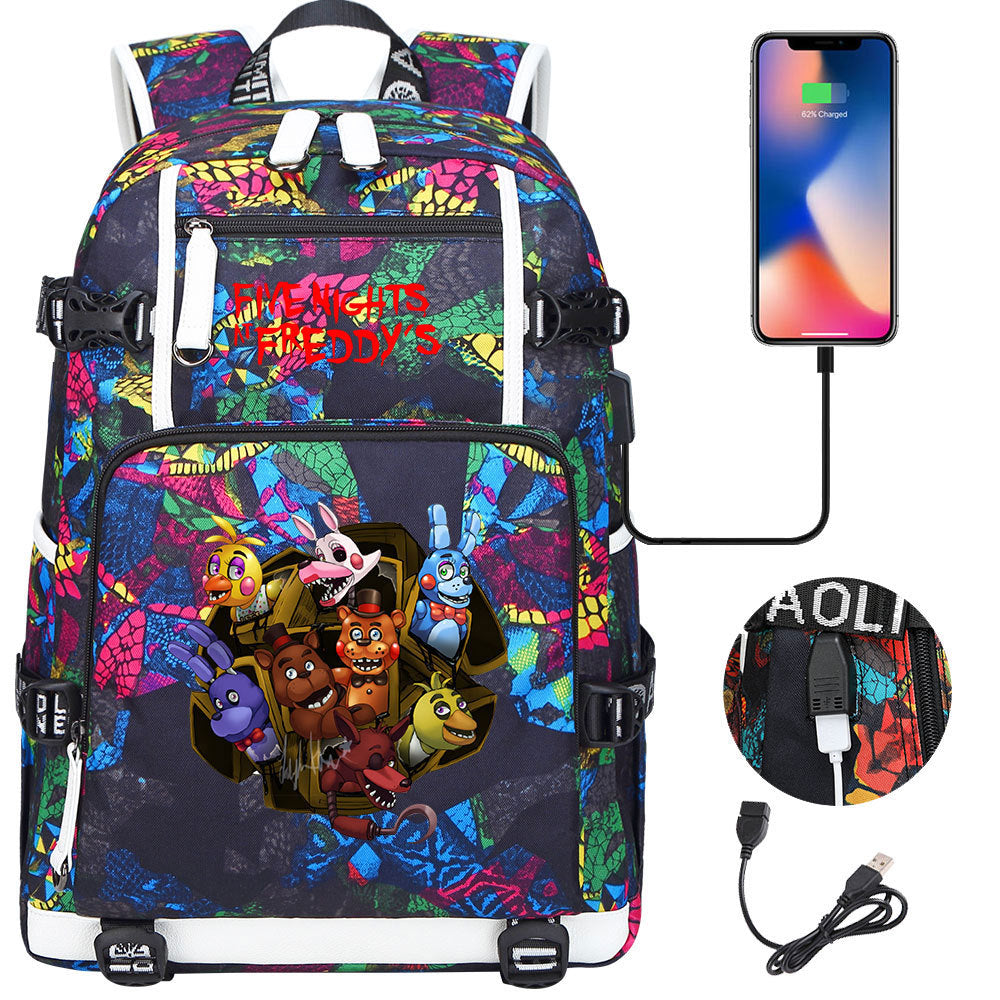 Five Nights At Freddys USB Charging Backpack School Notebook Travel Bags