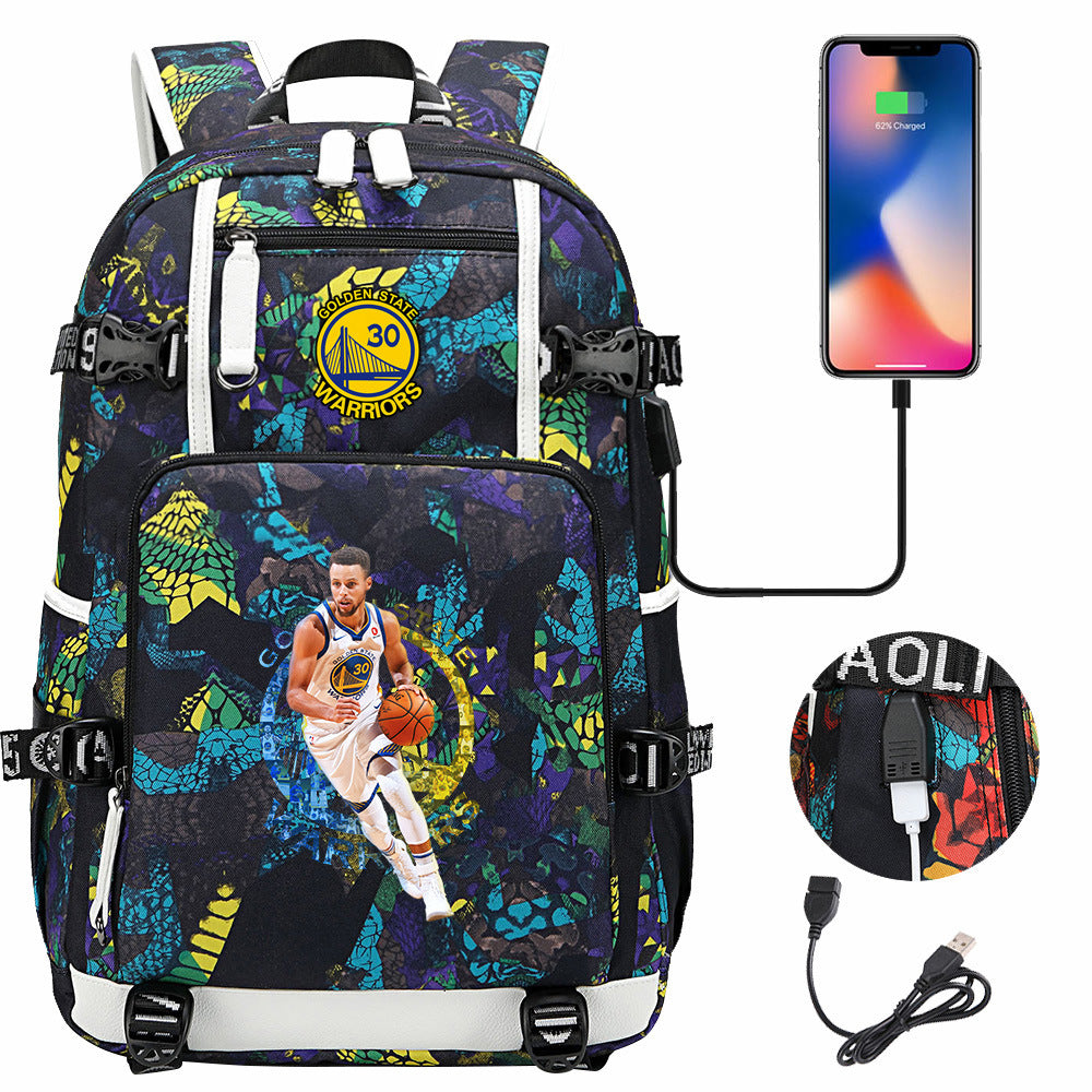 Golden State Basketball Curry Warrior USB Charging Backpack School Notebook Travel Bags