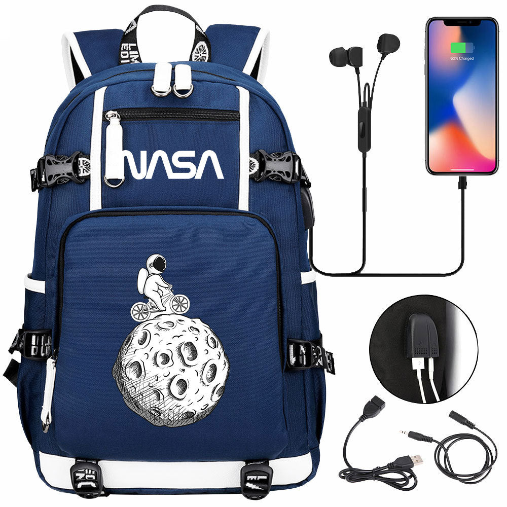 Nasa Space USB Charging Backpack School Notebook Travel Bags