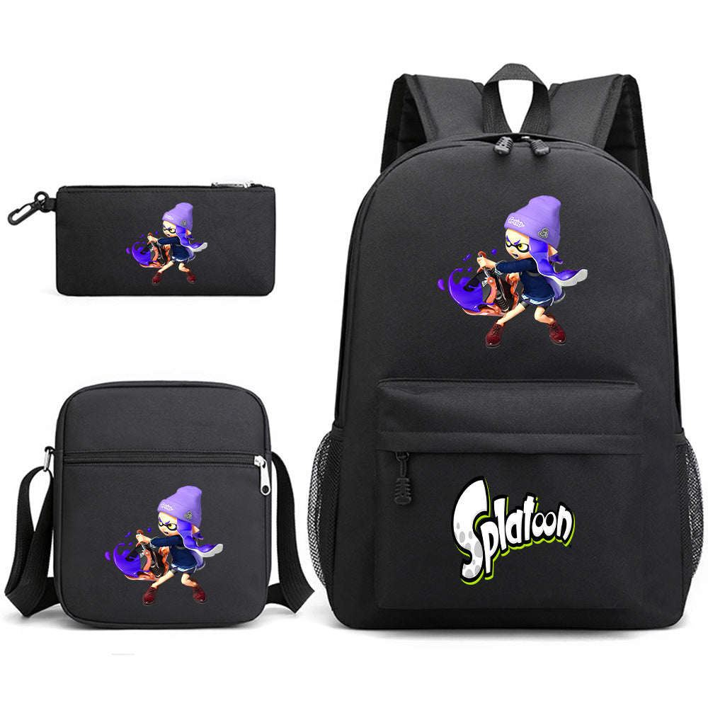 Splatoon Printed Schoolbag Backpack Shoulder Bag Pencil Bag 3pcs set for Kids Students