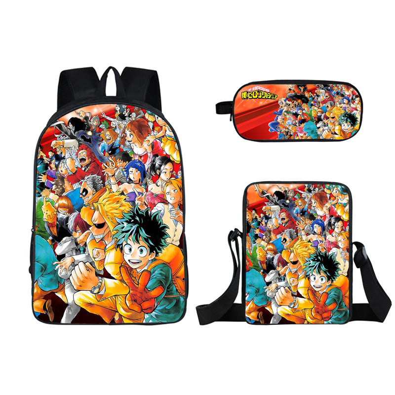 My Hero Academia Full Printed Backpack Schoolbag Travel Notebook Bag Lunch Bag Pencil Bag for Kids Students 3PCS