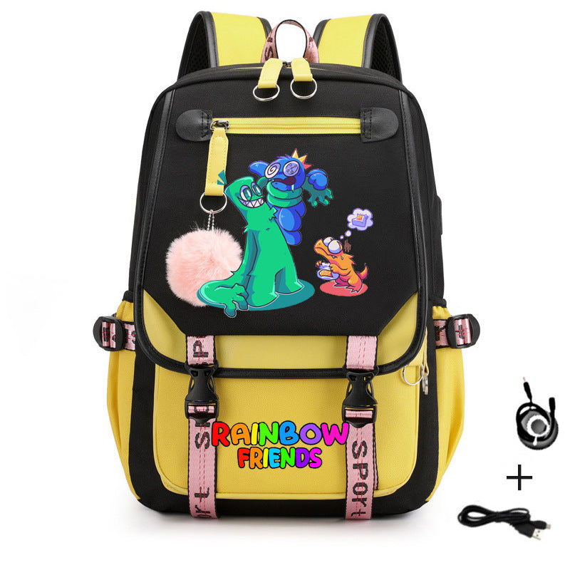 Rainbow Friends Waterproof Backpack School Notebook Travel Bags USB Charging