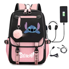 Lilo Stitch Waterproof Backpack School Notebook Travel Bags USB Charging