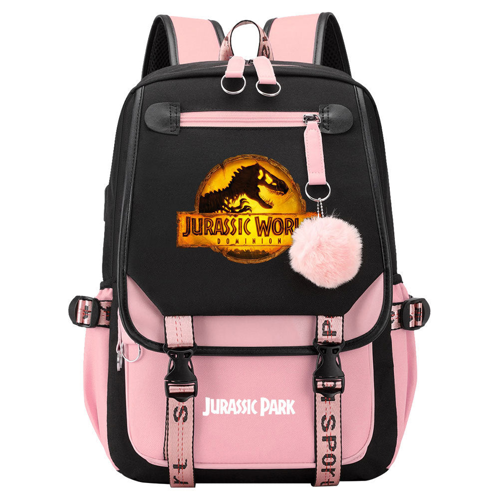 Jurassic World Dinosaur Park Waterproof Backpack School Notebook Travel Bags USB Charging