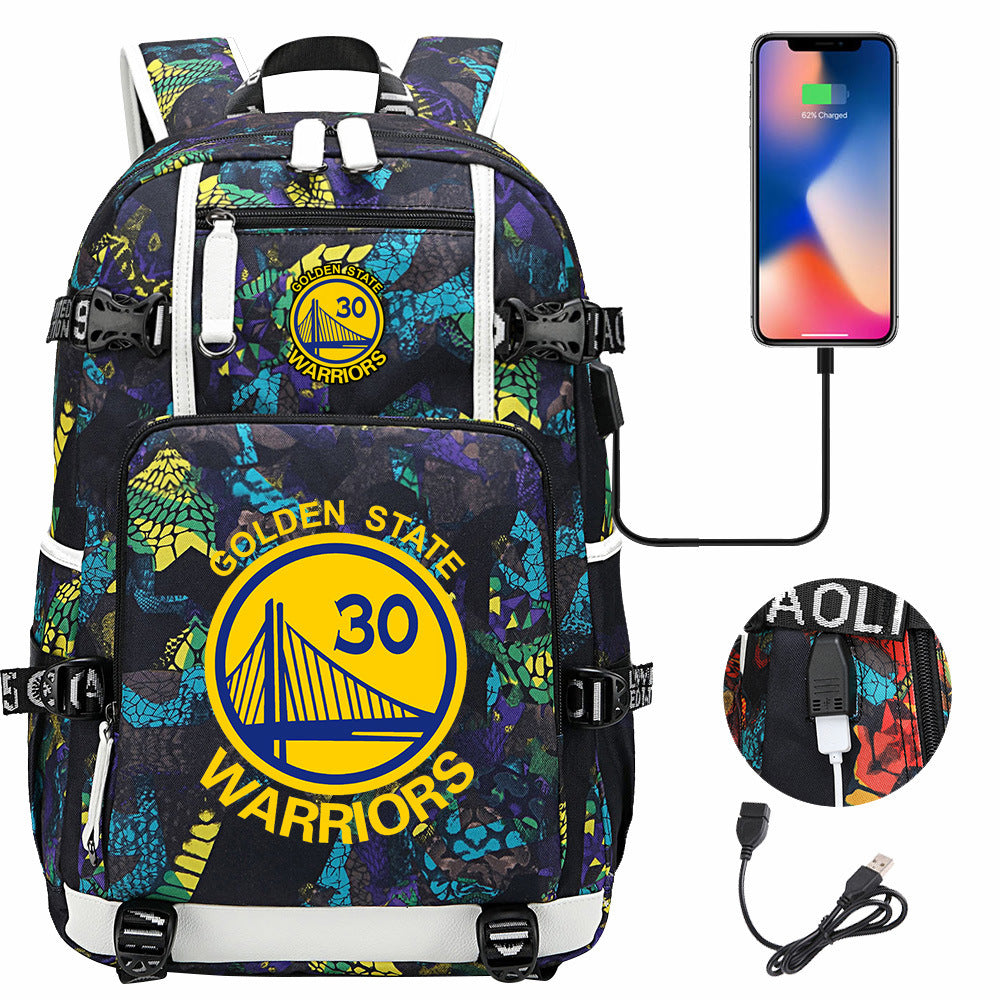 Golden State Basketball Curry Warrior USB Charging Backpack School Notebook Travel Bags