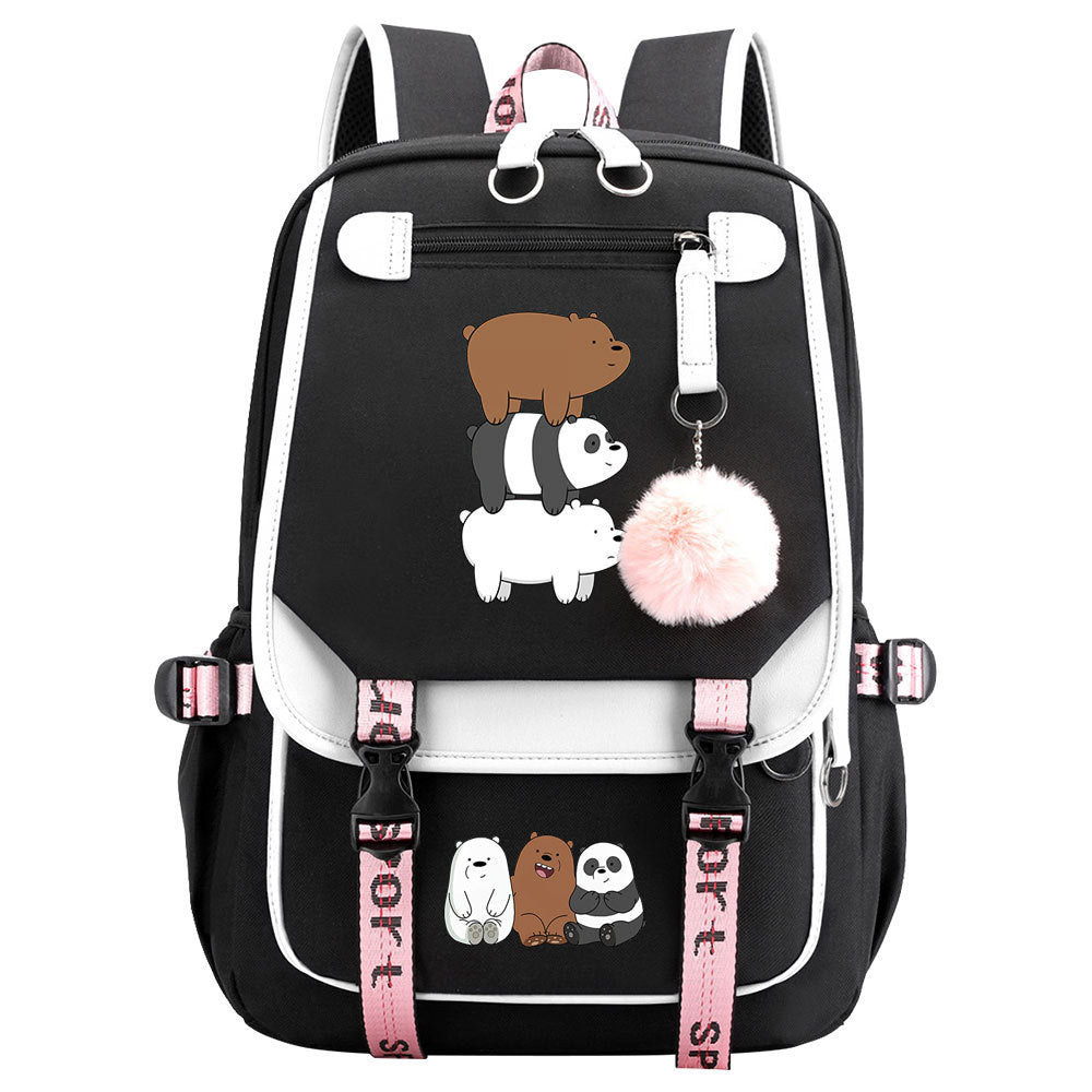 We BareBears Waterproof Backpack School Notebook Travel Bags USB Charging