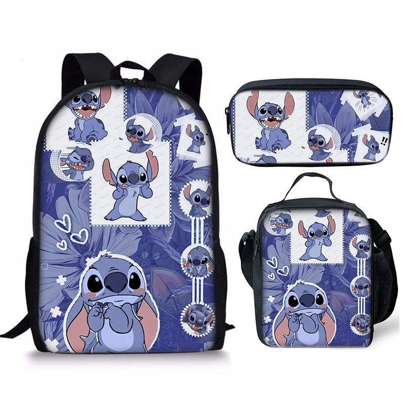 Lilo Stitch Full Printed Backpack Schoolbag Travel Notebook Bag Lunch Bag Pencil Bag for Kids Students 3PCS