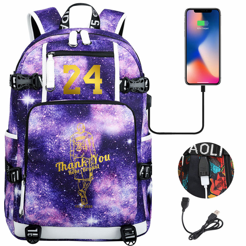Kobe Basketball Black Mamba  USB Charging Backpack School Notebook Travel Bags