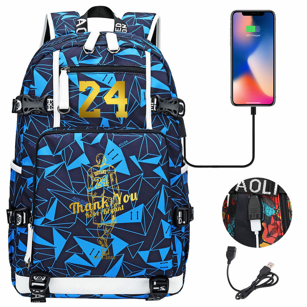 Kobe Basketball Black Mamba  USB Charging Backpack School Notebook Travel Bags